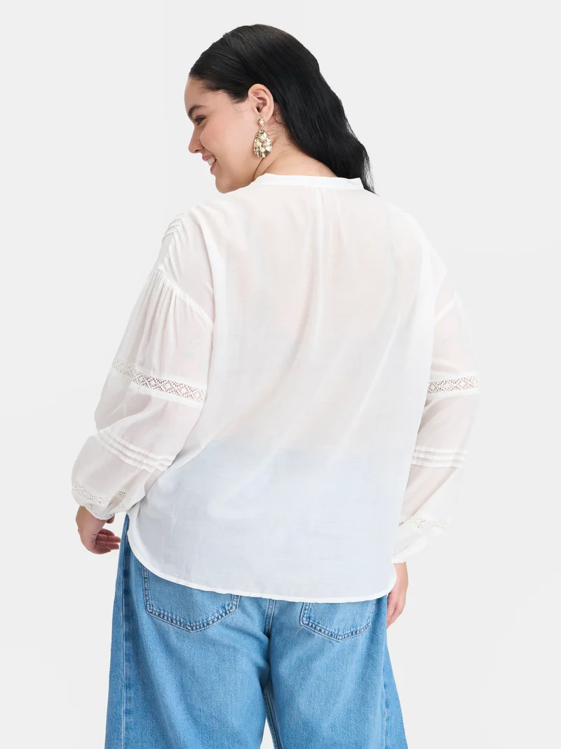 Chiara|Cotton Shirt With Lace And Embroidery