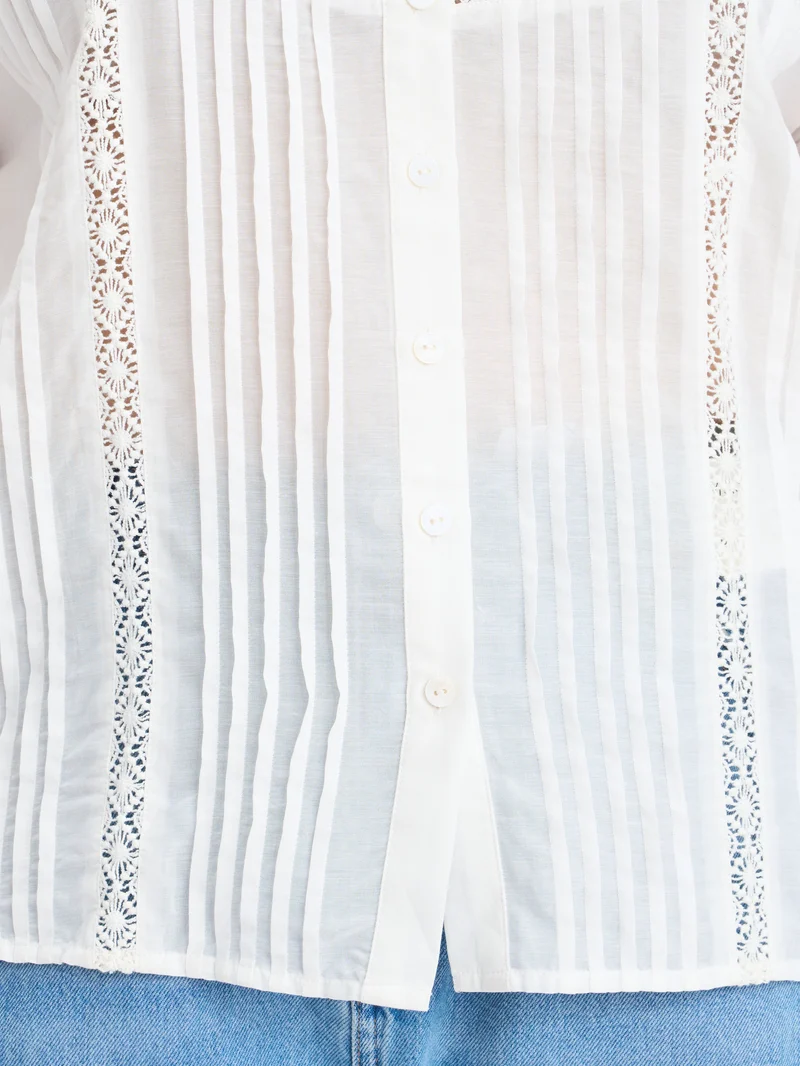 Chiara|Cotton Shirt With Lace And Embroidery