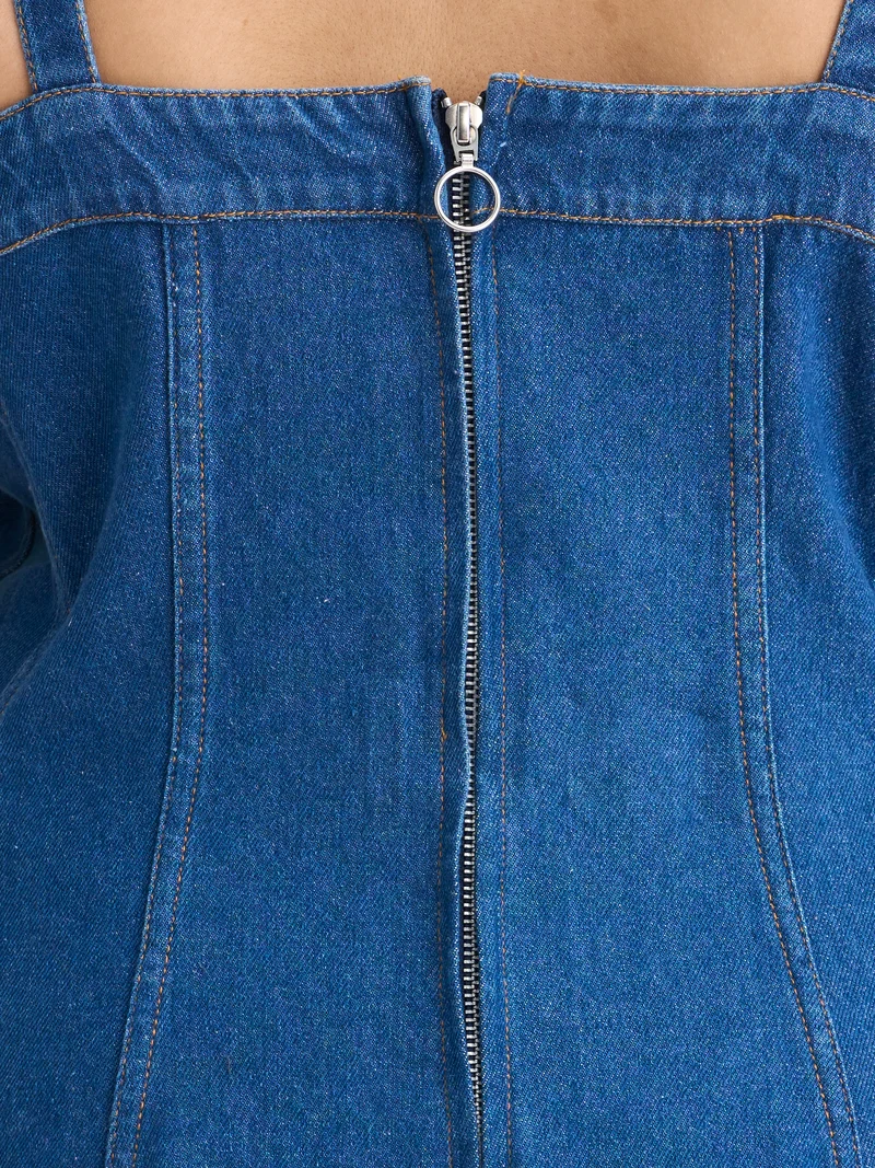 Sita|100% Cotton Denim Buttoned Flared Dress