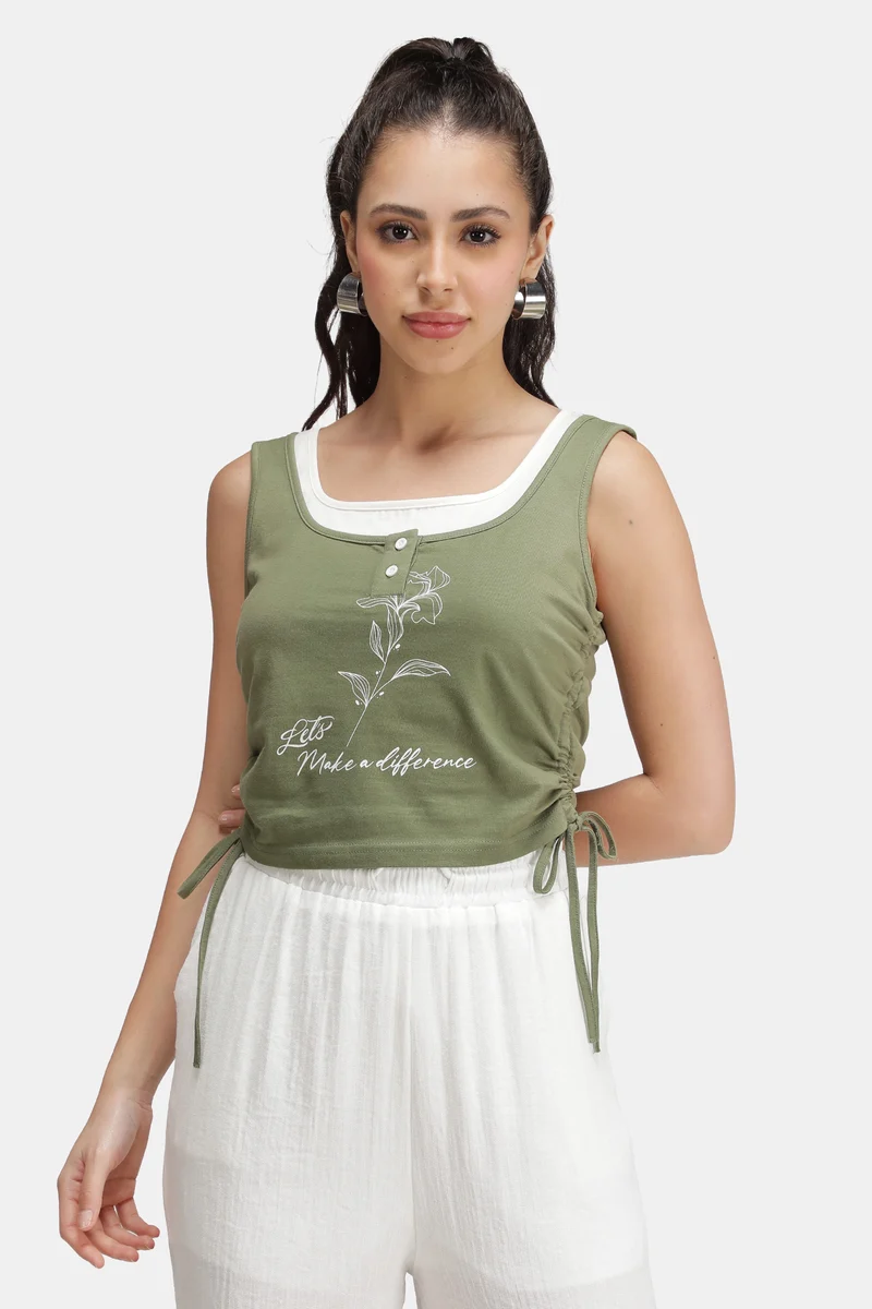 Terra|100% Cotton Graphic Top With Drawstrings