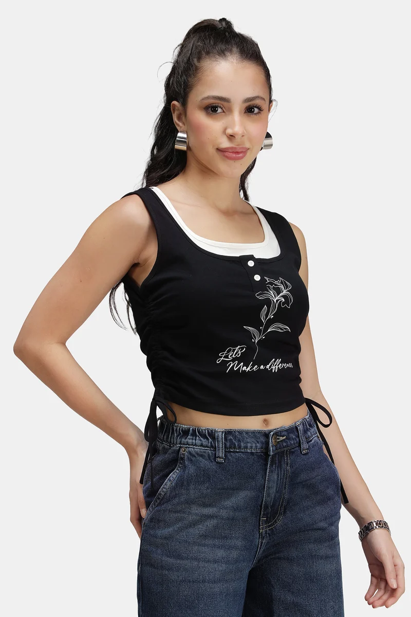Minar|100% Cotton Graphic Top With Drawstrings