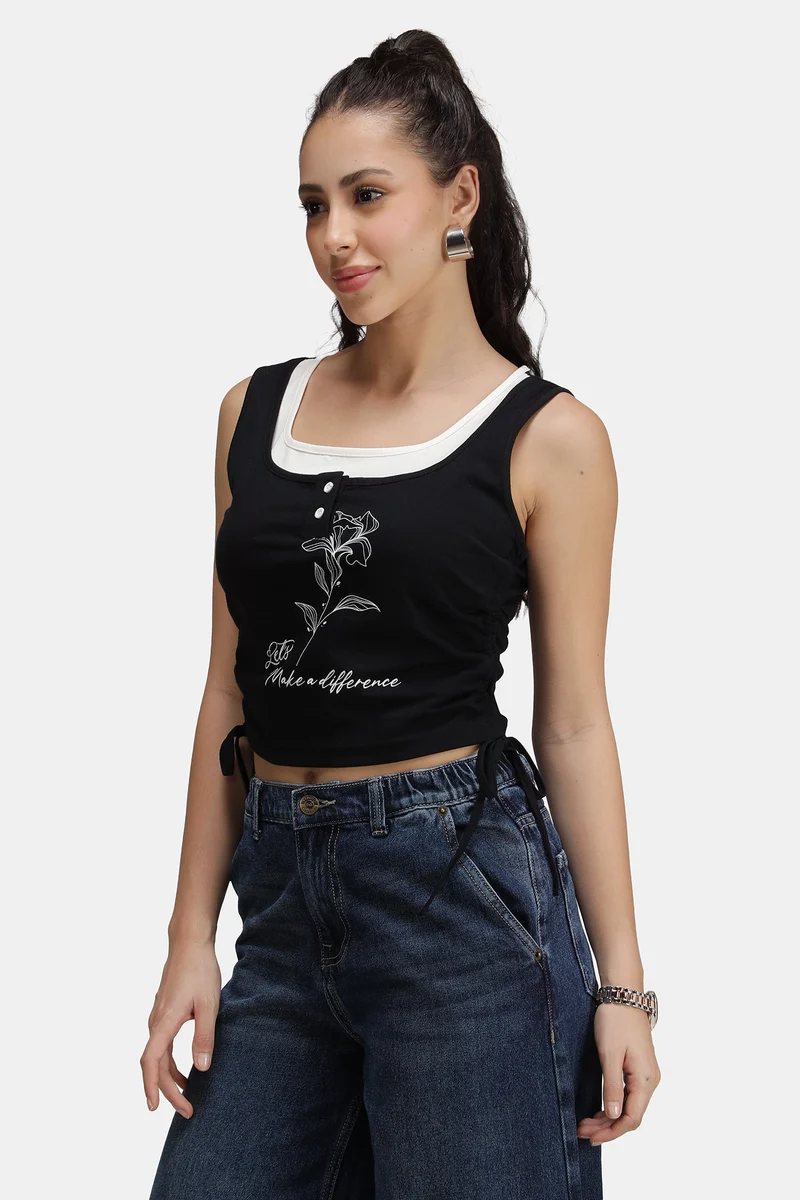 Minar|100% Cotton Graphic Top With Drawstrings