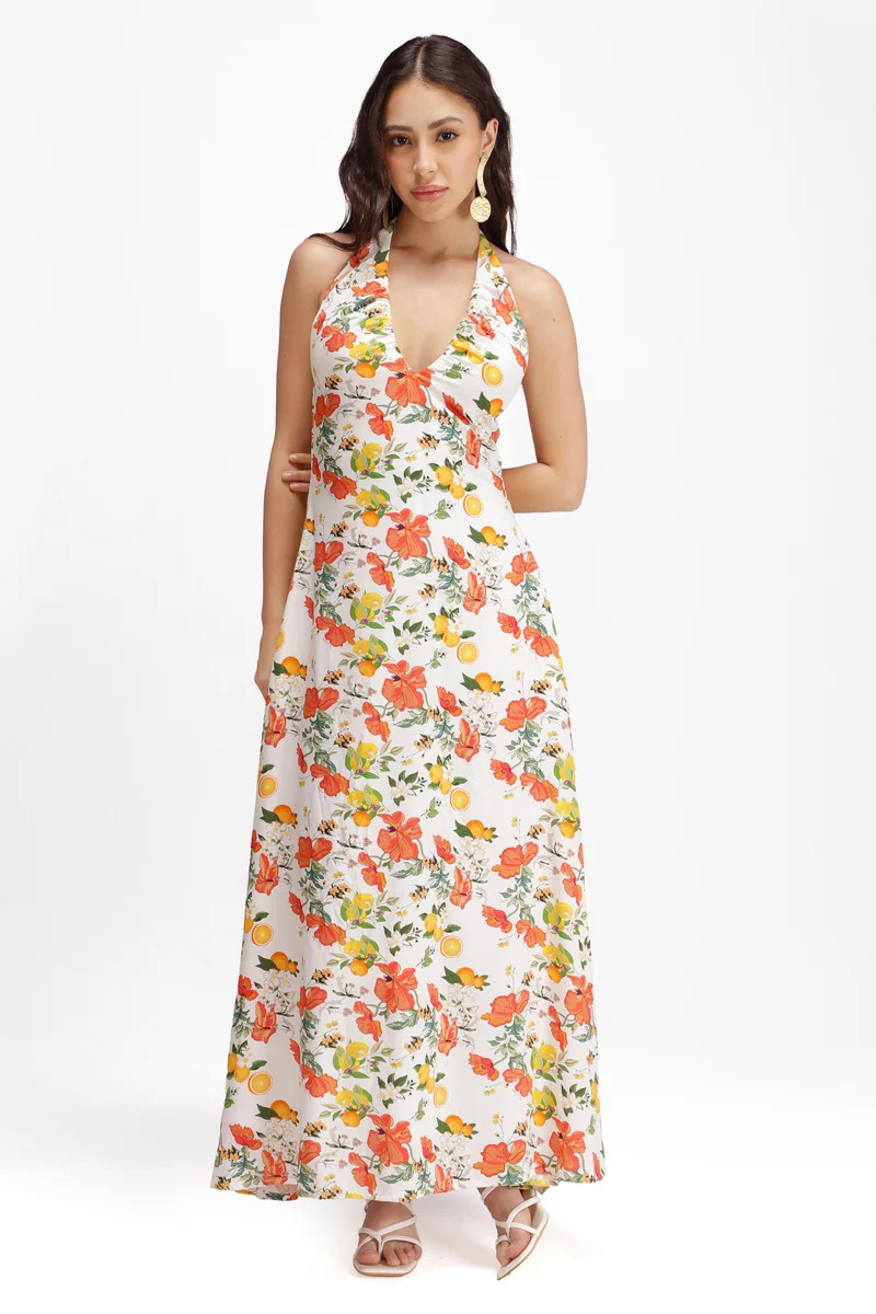 Miraal|100% Viscose Halter Neck Maxi Dress