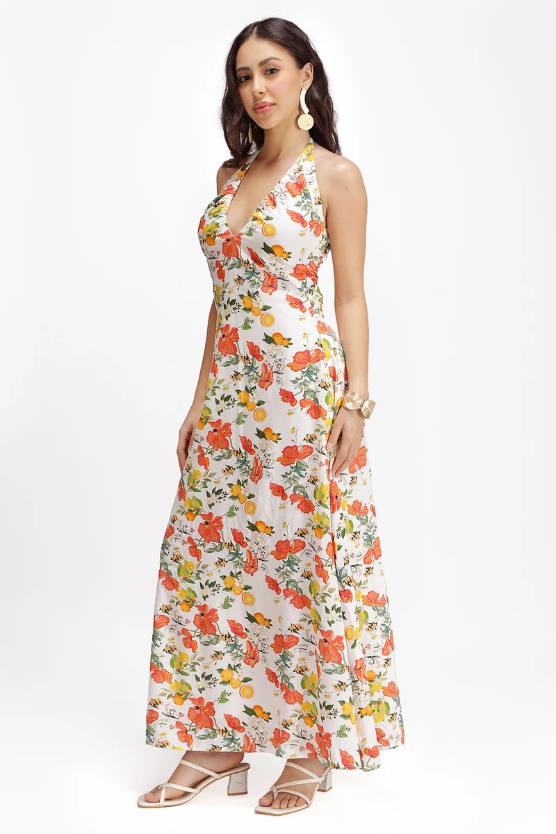 Miraal|100% Viscose Halter Neck Maxi Dress