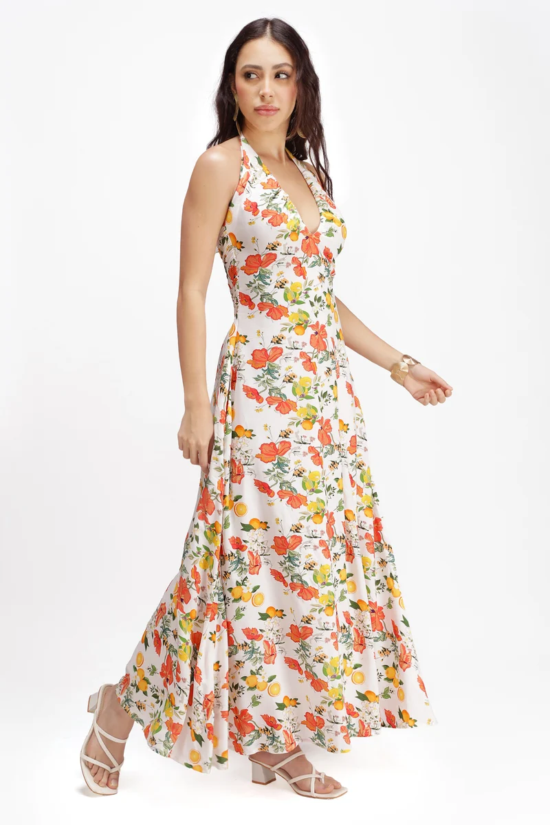 Miraal|100% Viscose Halter Neck Maxi Dress