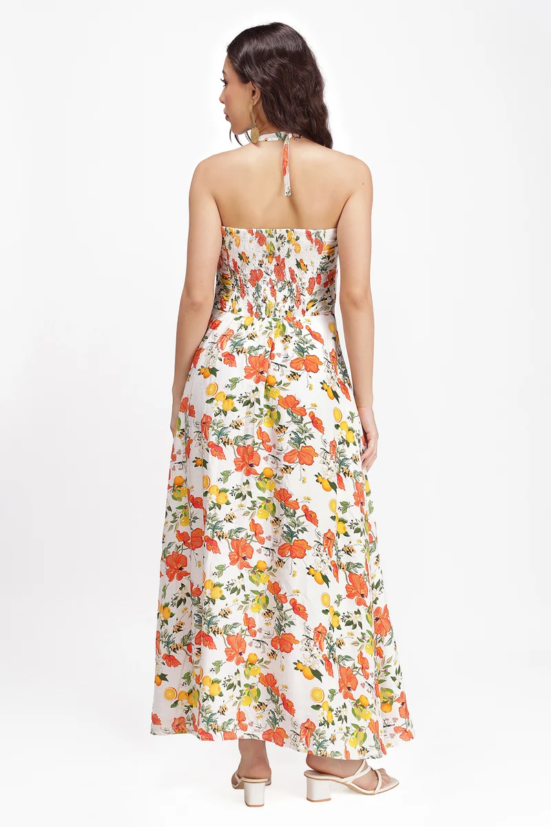 Miraal|100% Viscose Halter Neck Maxi Dress