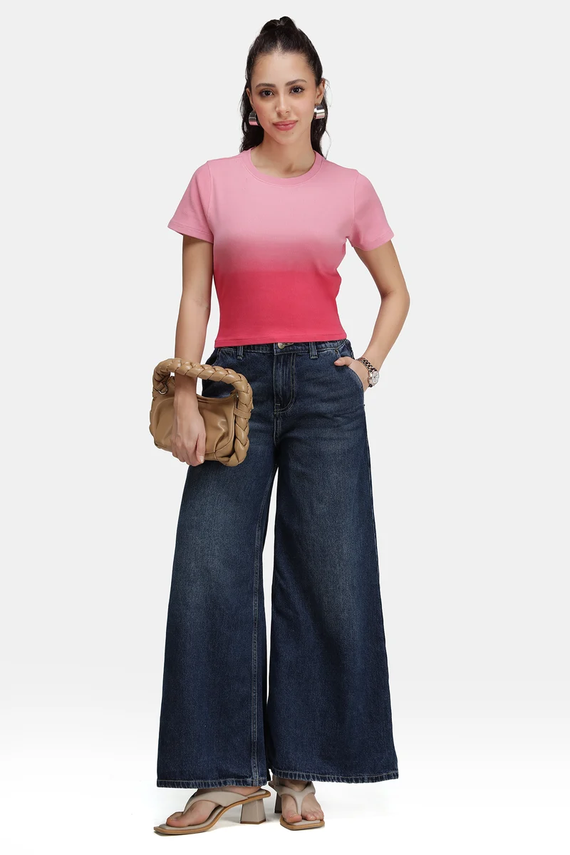 Mavi|Cotton Pink Ombre Dip Dye Rib Top