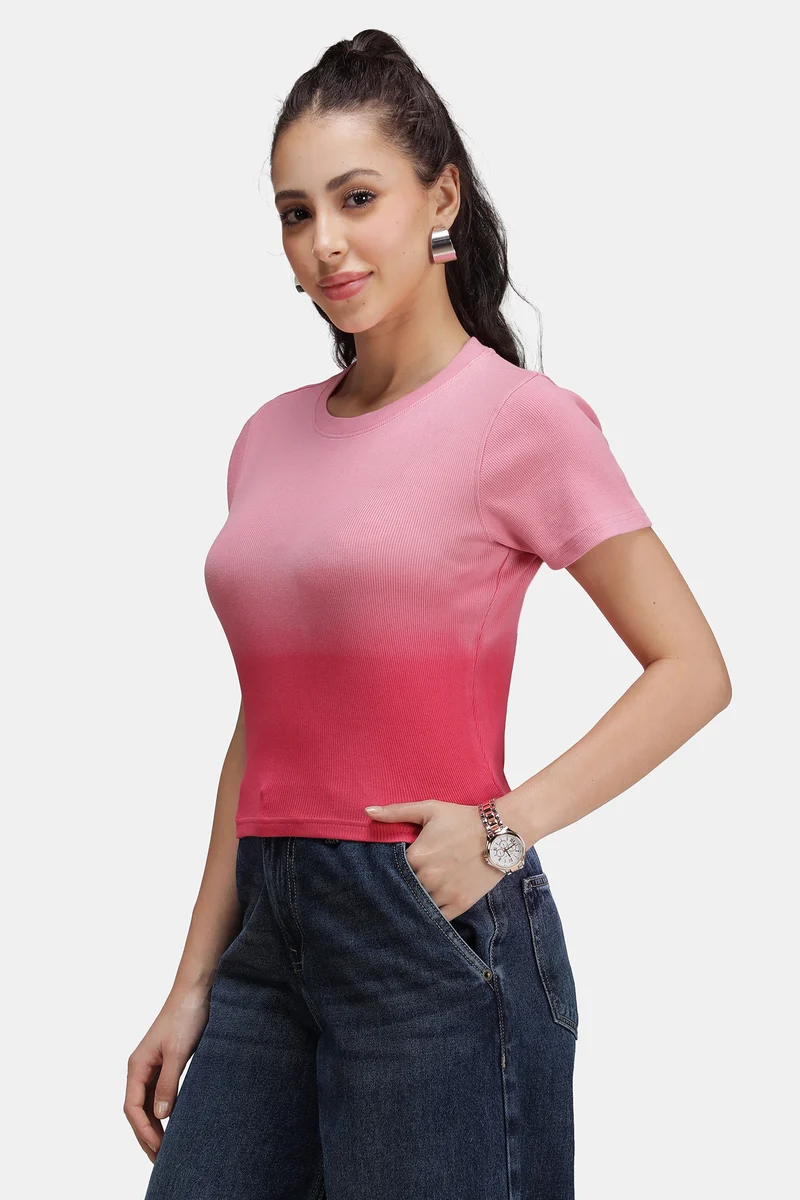 Mavi|Cotton Pink Ombre Dip Dye Rib Top