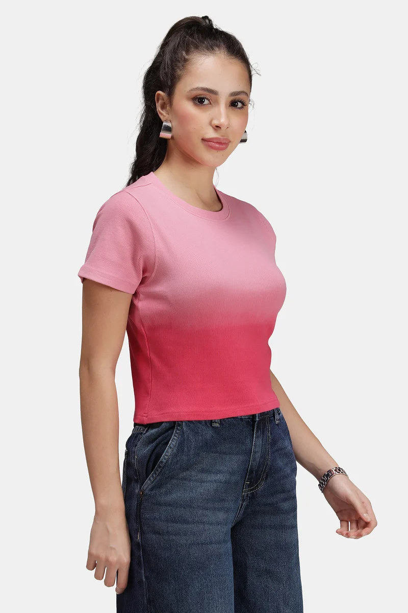 Mavi|Cotton Pink Ombre Dip Dye Rib Top