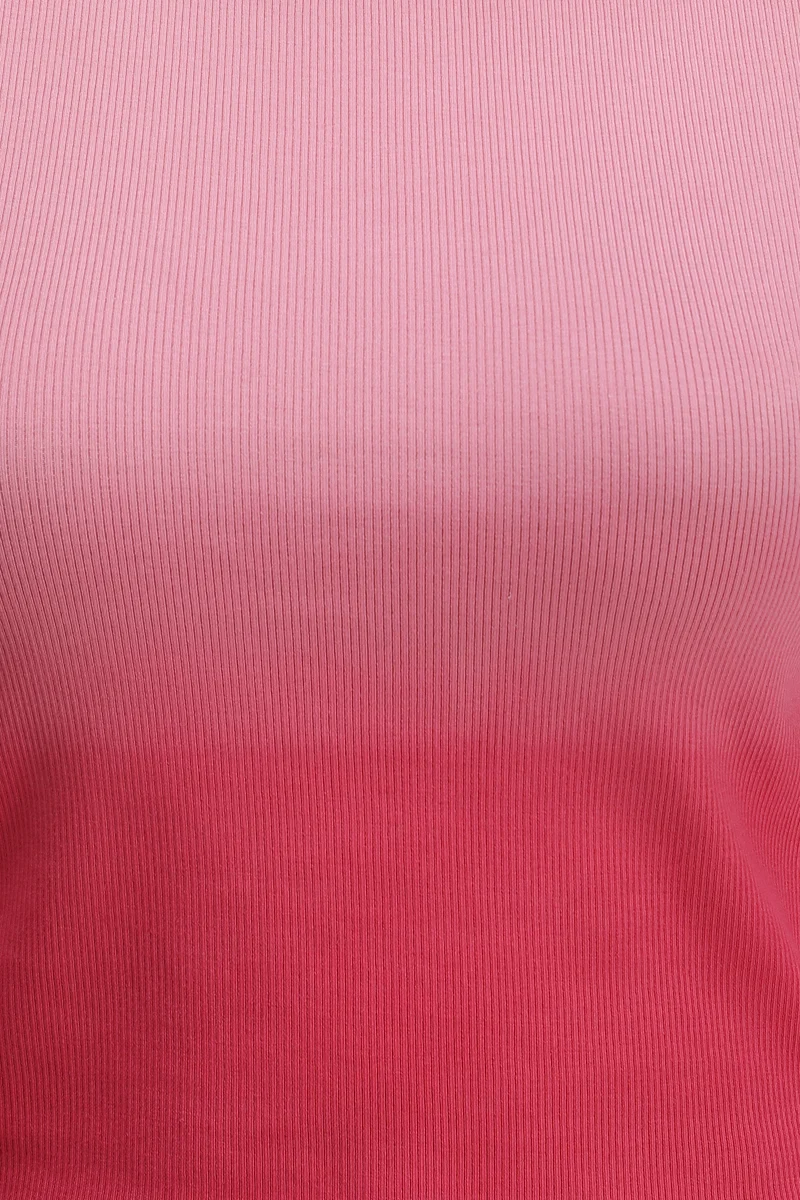 Mavi|Cotton Pink Ombre Dip Dye Rib Top