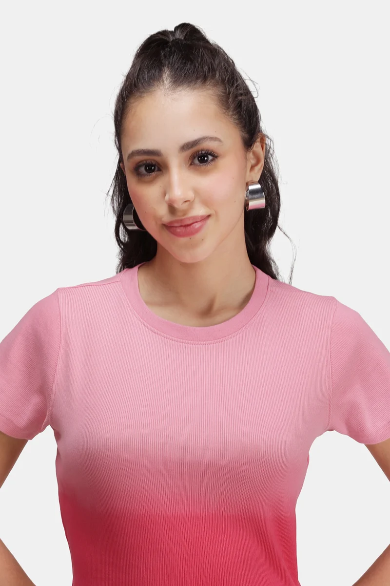 Mavi|Cotton Pink Ombre Dip Dye Rib Top