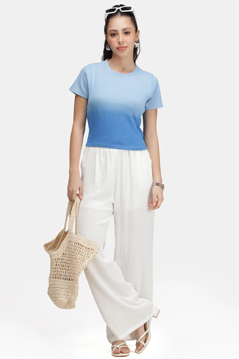 Ilya|Cotton Blue Ombre Dip Dye Rib Top