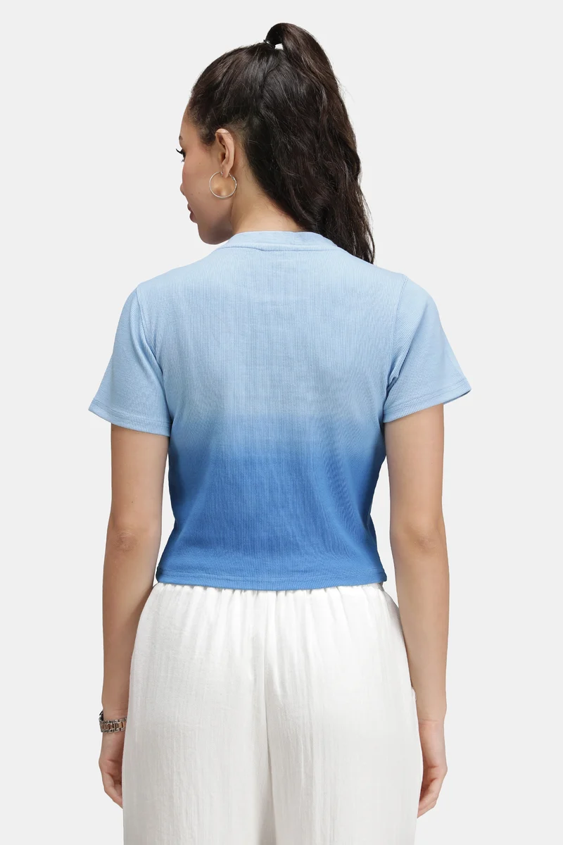 Ilya|Cotton Blue Ombre Dip Dye Rib Top