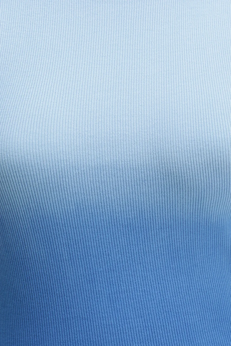 Ilya|Cotton Blue Ombre Dip Dye Rib Top
