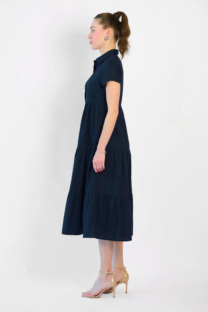 Eline|100% Cotton Shirt Dress Tiered Fit & Flare
