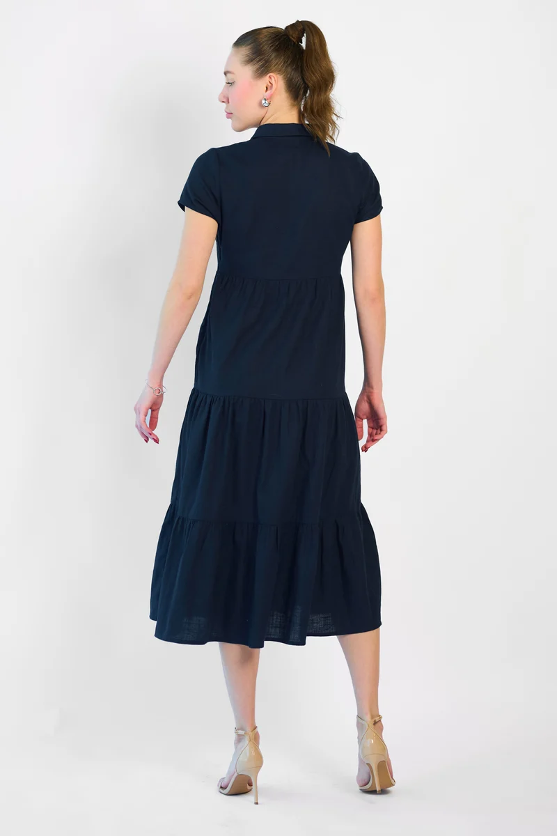 Eline|100% Cotton Shirt Dress Tiered Fit & Flare