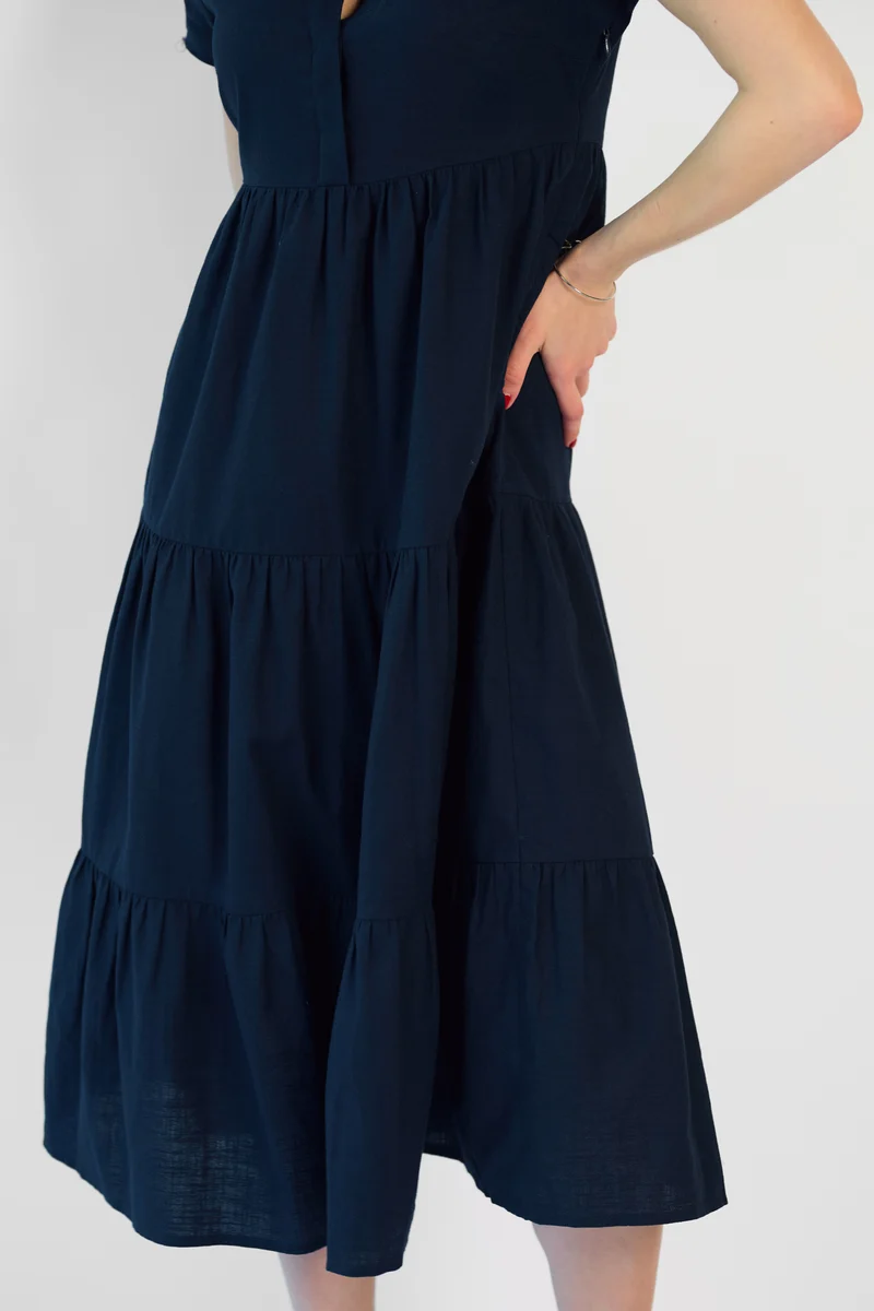 Eline|100% Cotton Shirt Dress Tiered Fit & Flare