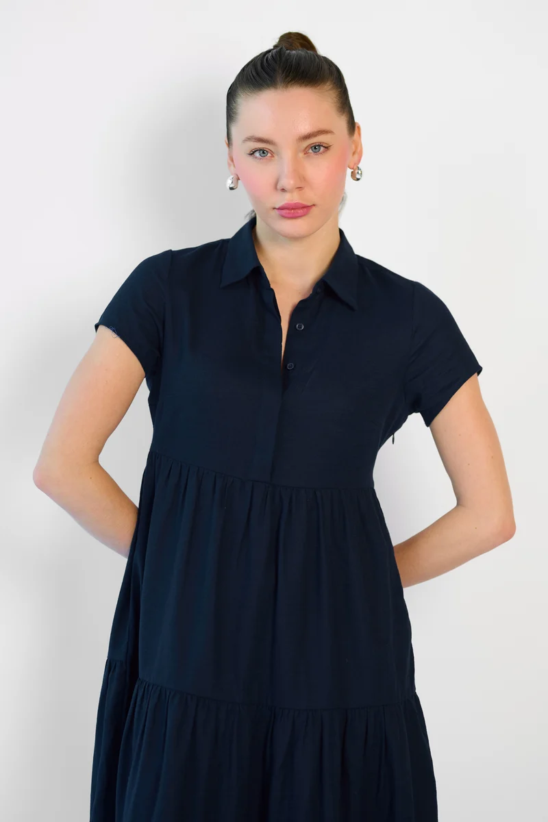 Eline|100% Cotton Shirt Dress Tiered Fit & Flare