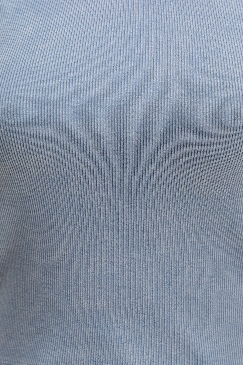 Kiwi|Cotton Blue Overdyed Ribbed Crop Tank