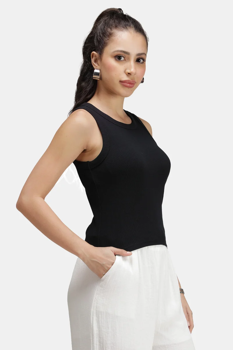 Keir|Cotton Black Ribbed Tank Top