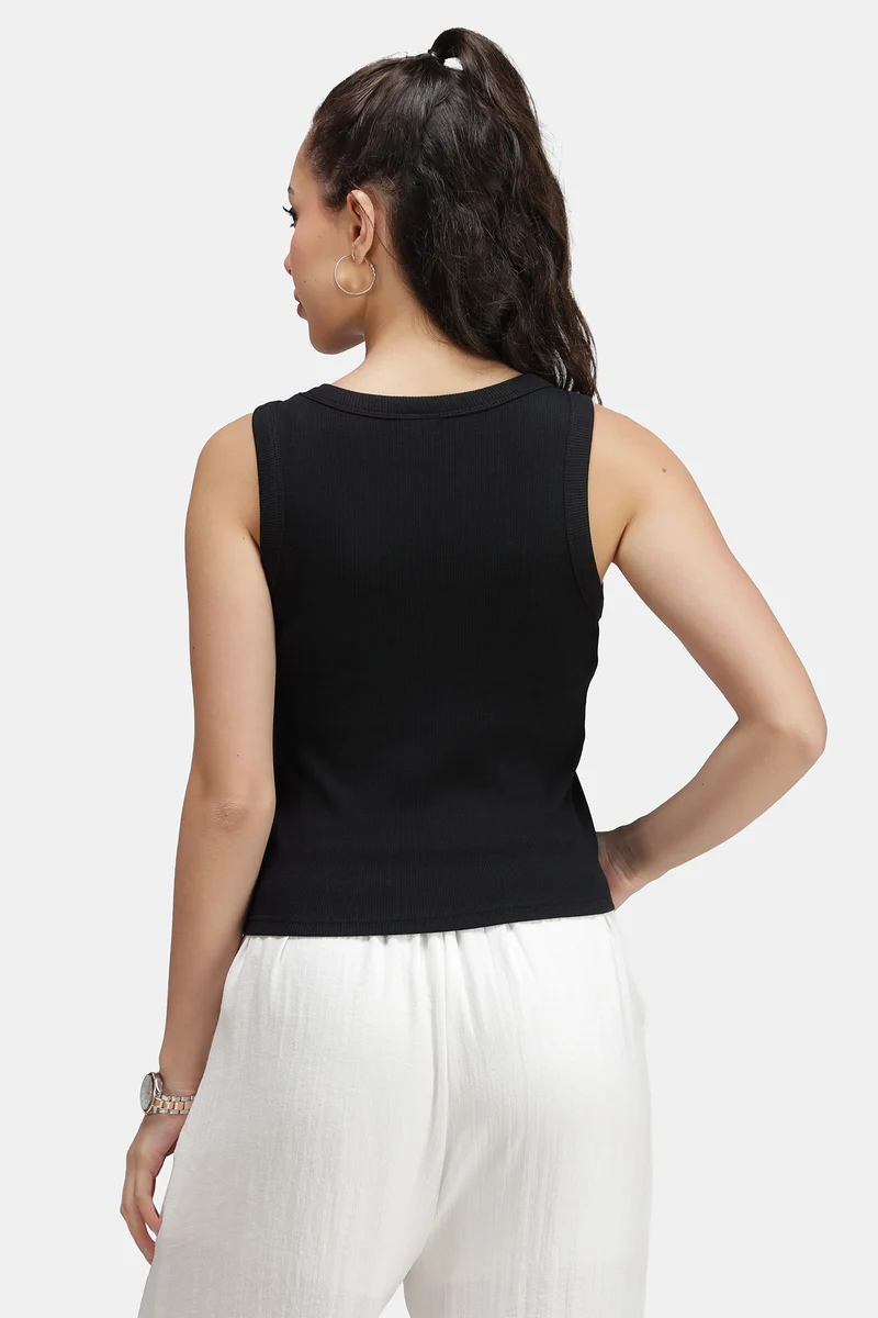 Keir|Cotton Black Ribbed Tank Top