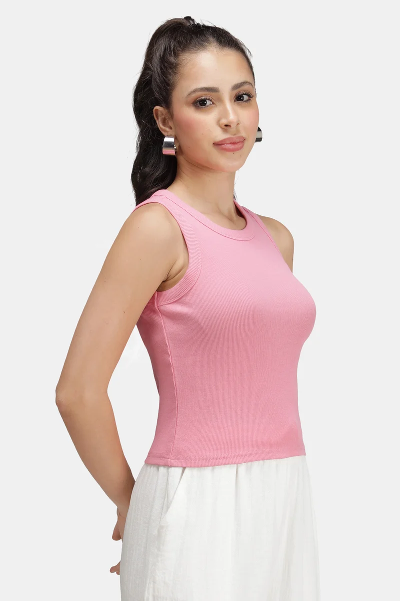 Zema|Cotton Pink Ribbed Tank Top