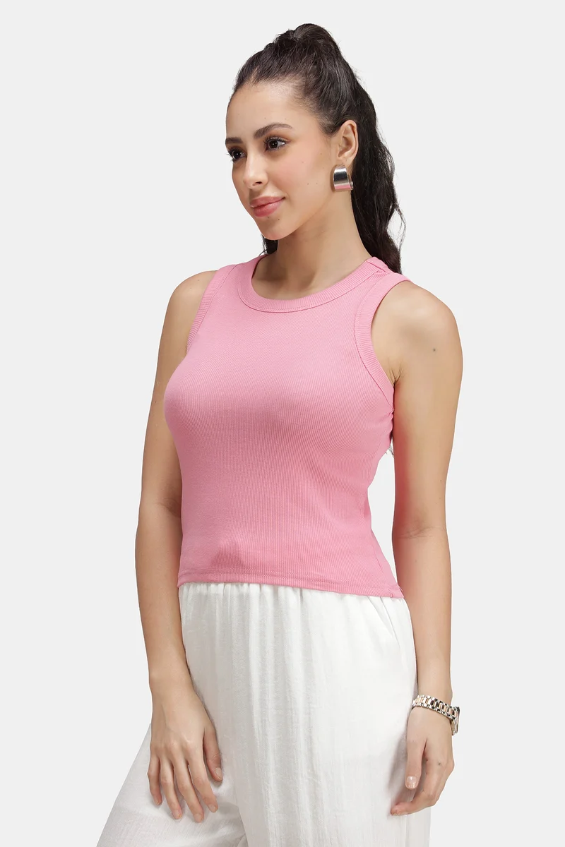 Zema|Cotton Pink Ribbed Tank Top
