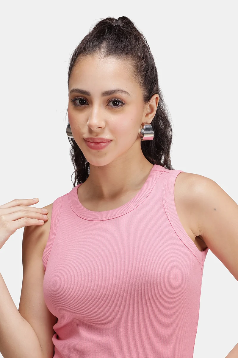 Zema|Cotton Pink Ribbed Tank Top