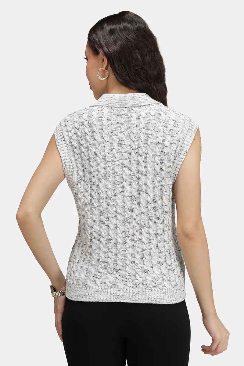 Eliot|100% Cotton Cable-Knit Polo Sweater Vest