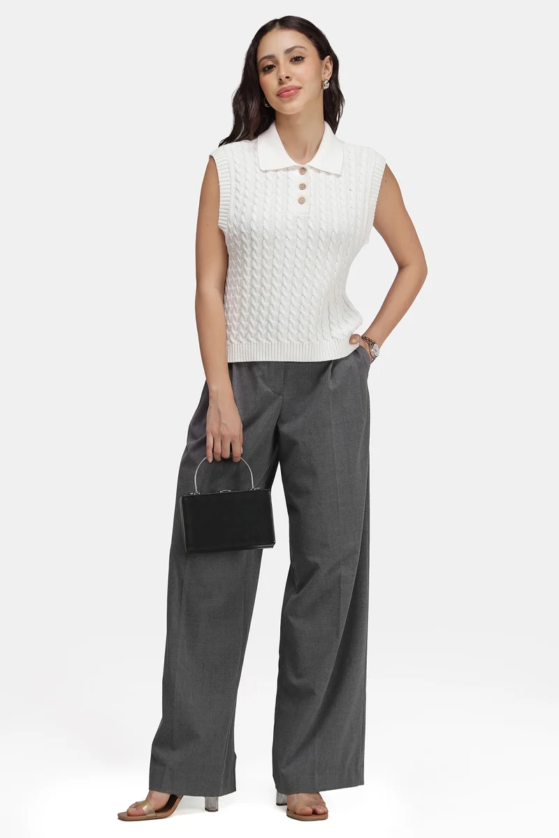 Kairo|100% Cotton Cable-Knit Polo Sweater Vest