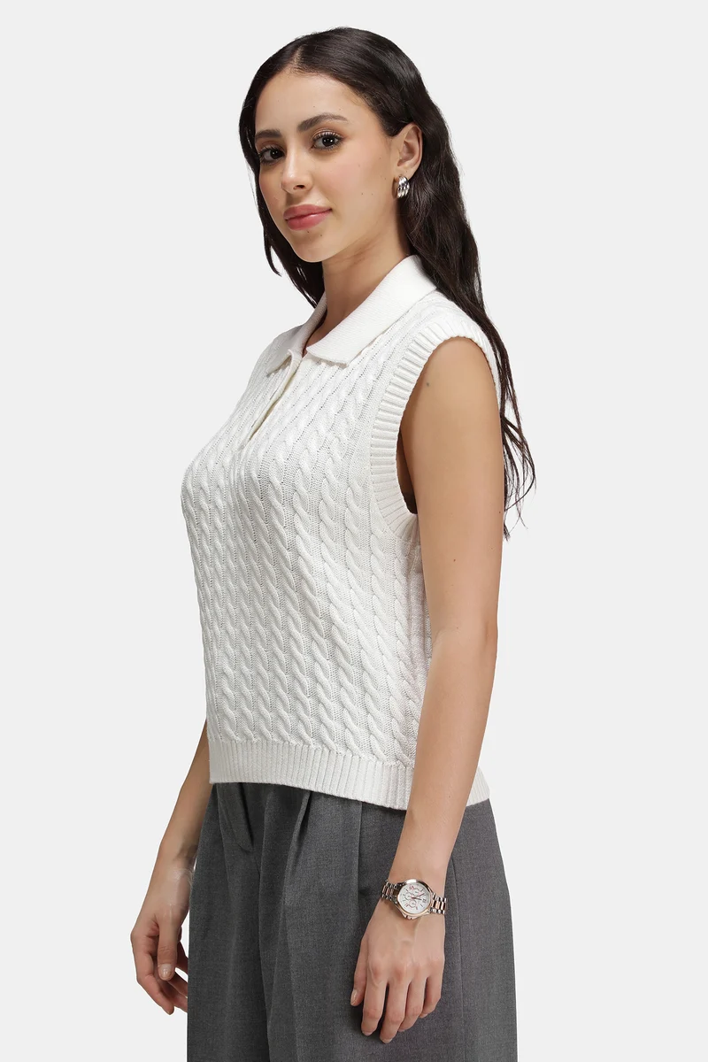 Kairo|100% Cotton Cable-Knit Polo Sweater Vest
