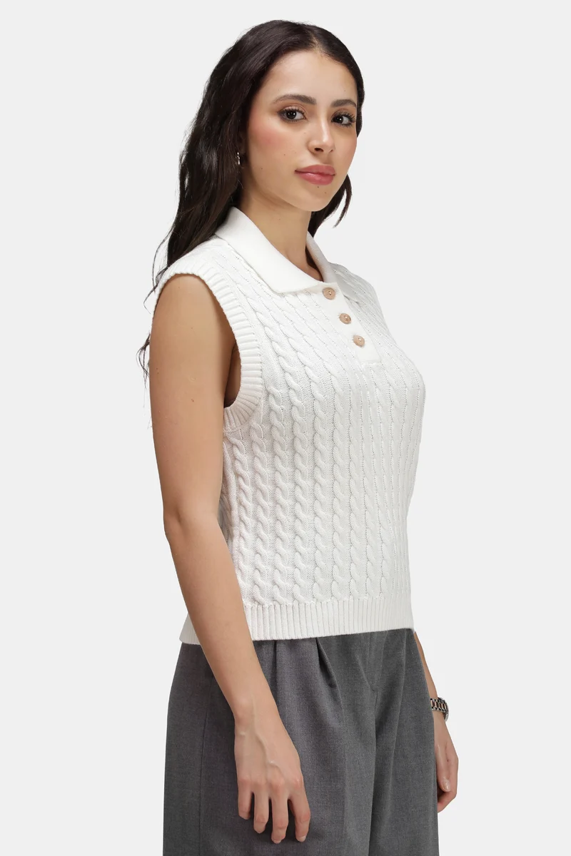 Kairo|100% Cotton Cable-Knit Polo Sweater Vest
