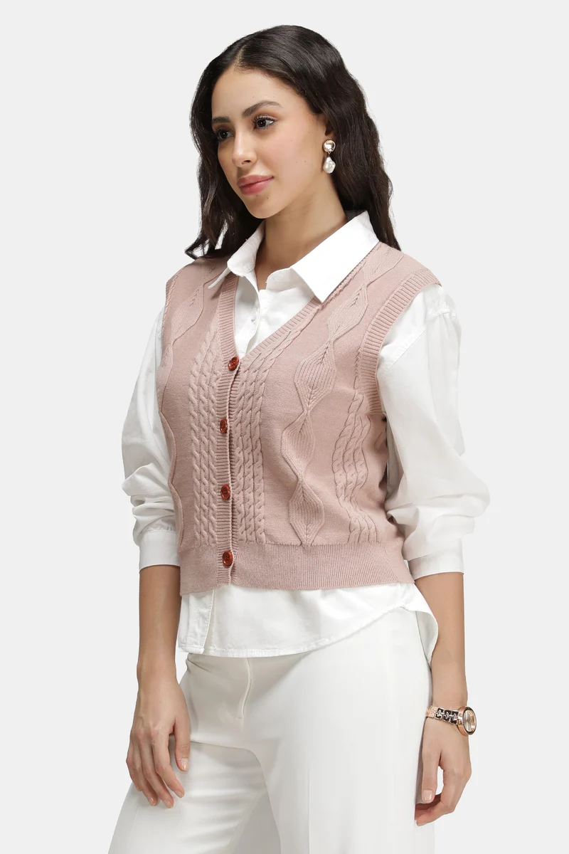 Ellis|Viscose Cable Knit Sleeveless Cardigan