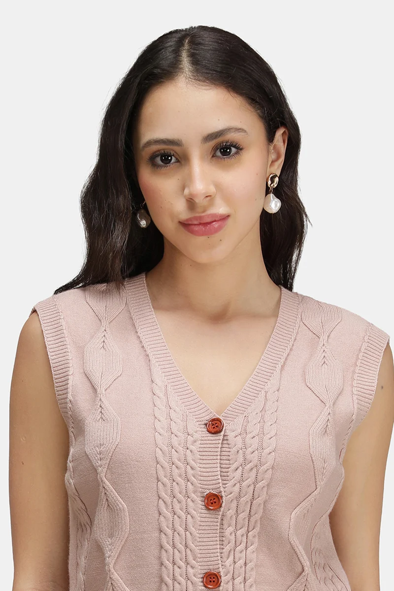 Ellis|Viscose Cable Knit Sleeveless Cardigan