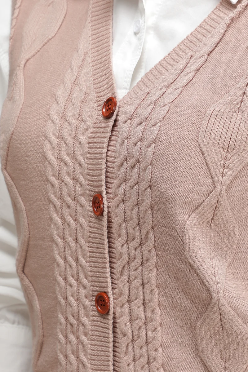 Ellis|Viscose Cable Knit Sleeveless Cardigan