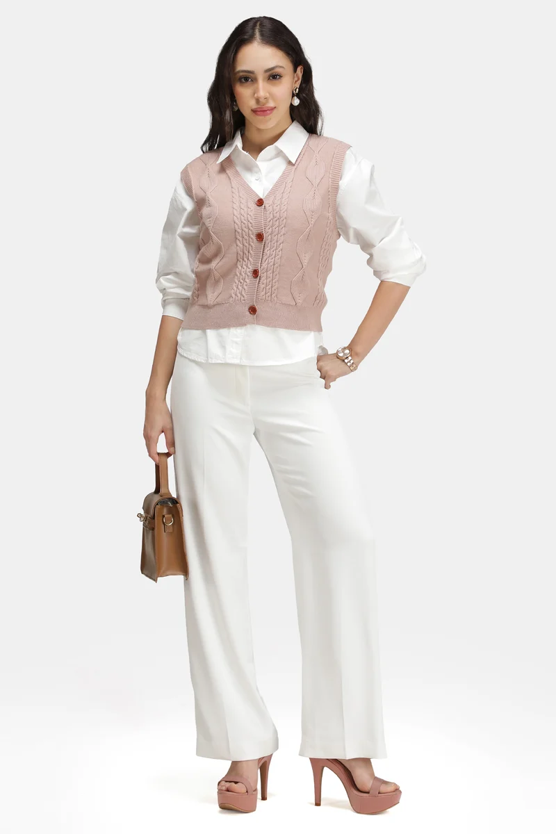 Ellis|Viscose Cable Knit Sleeveless Cardigan