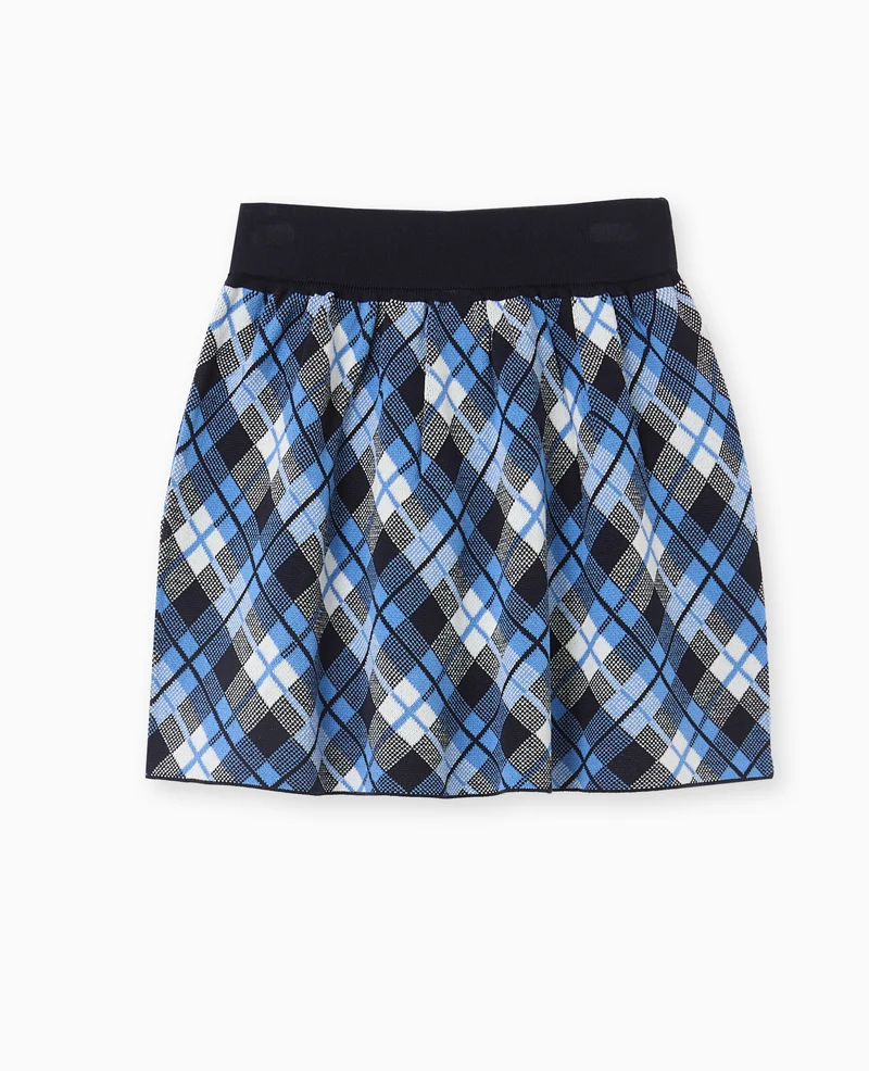Jupe courte en maille motif carreaux jacquard