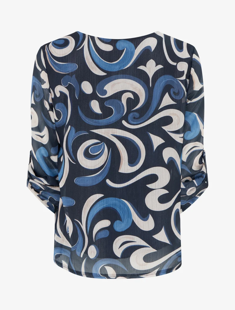 Top droit irisé à imprimé arabesque - Marine