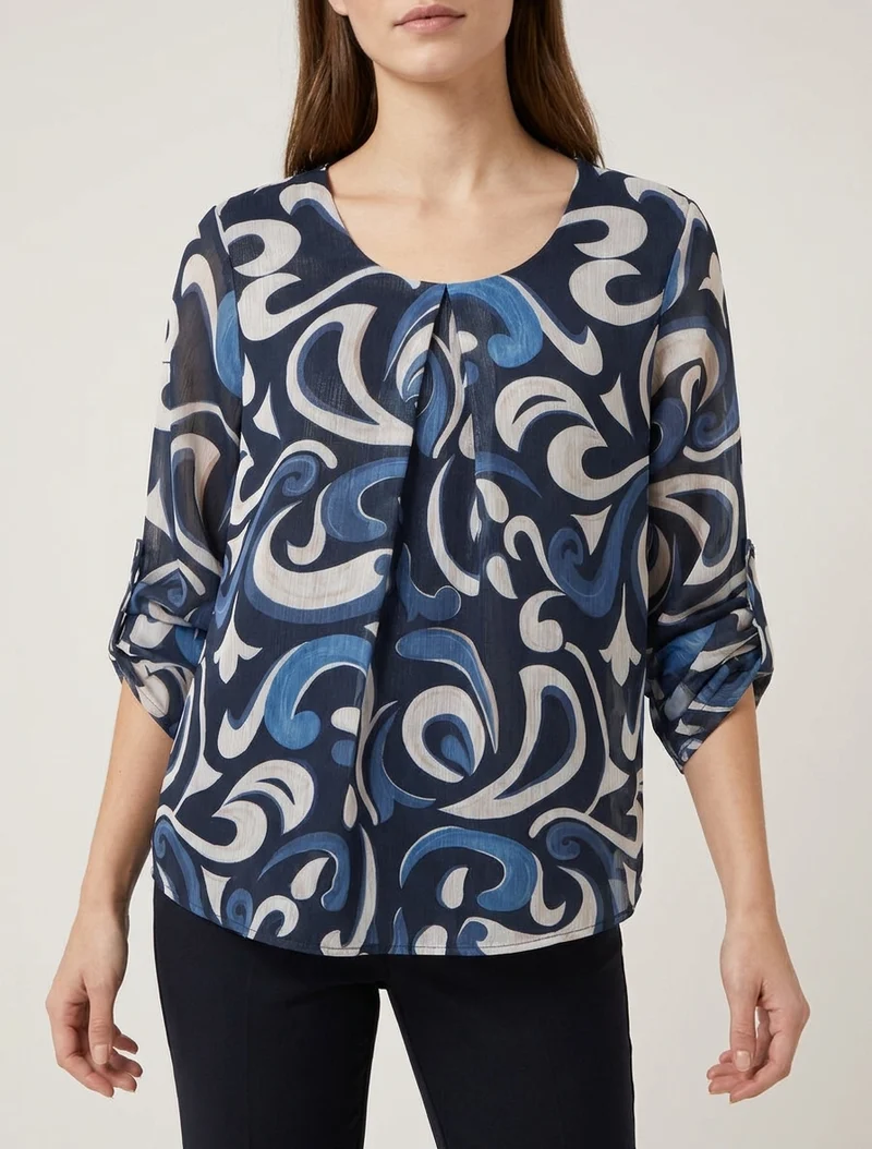 Top droit irisé à imprimé arabesque - Marine
