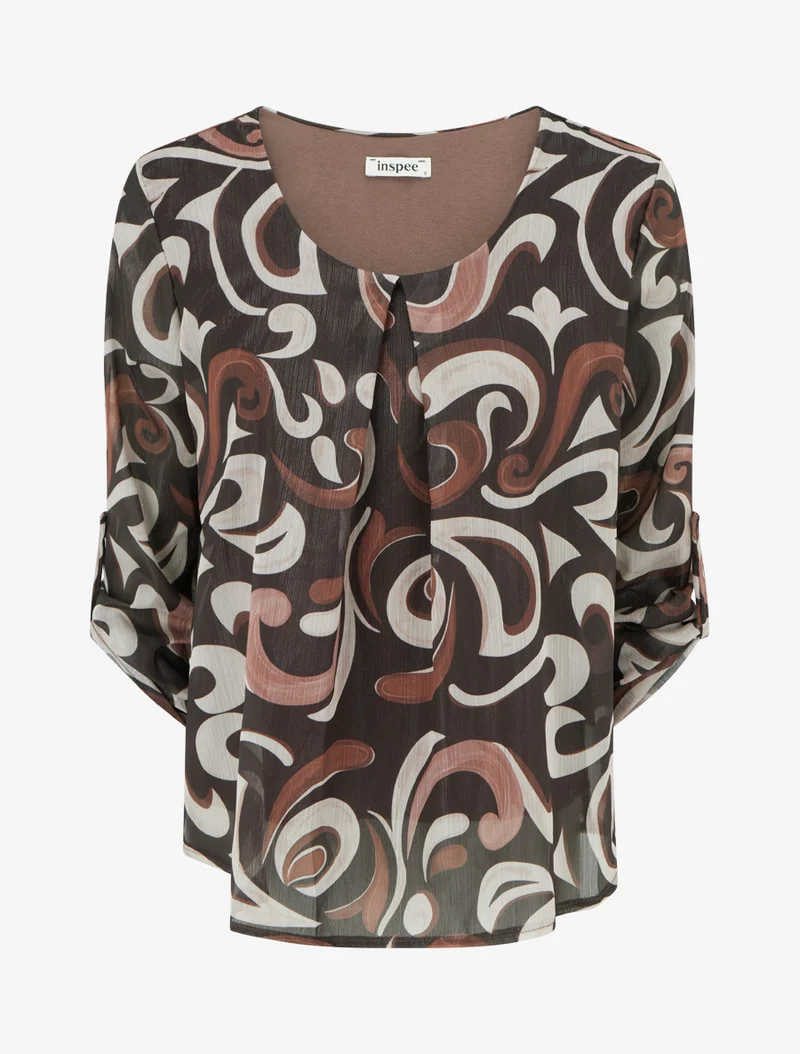 Top droit irisé à imprimé arabesque - Marron