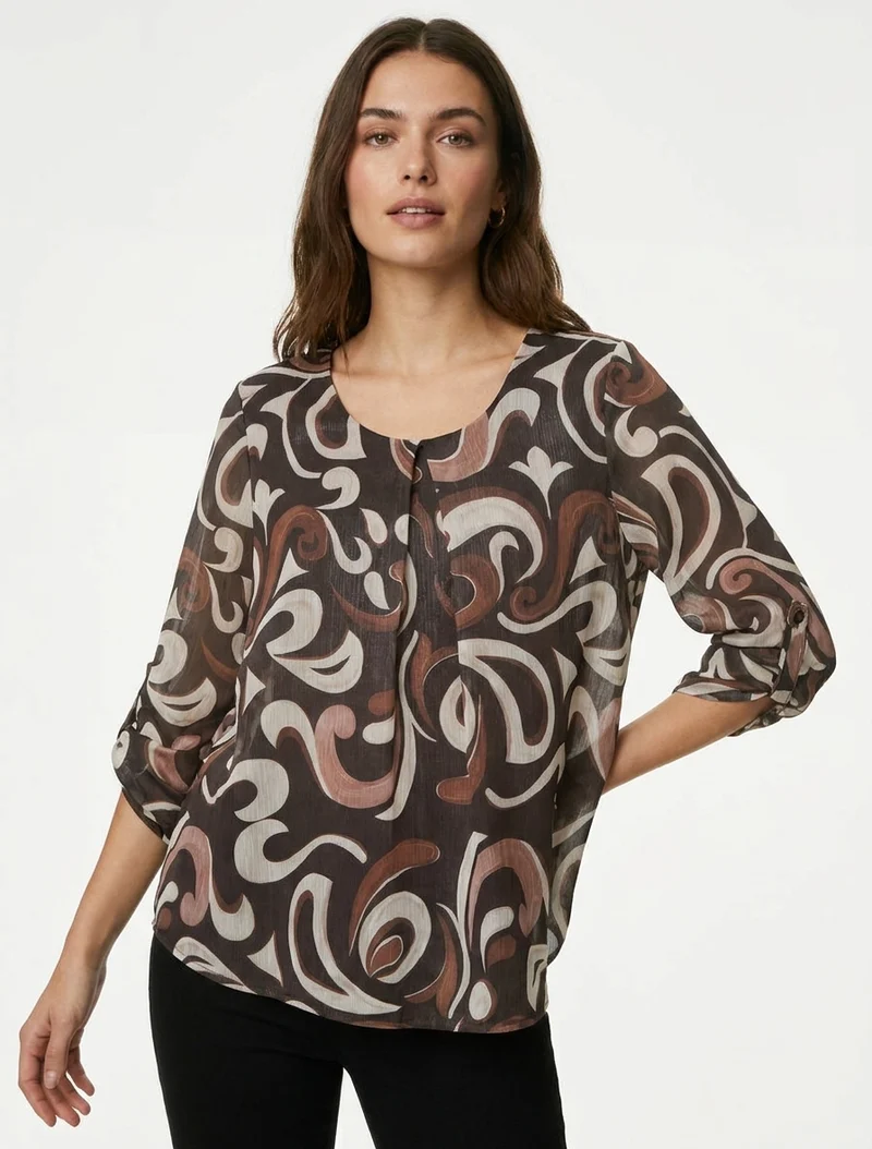 Top droit irisé à imprimé arabesque - Marron