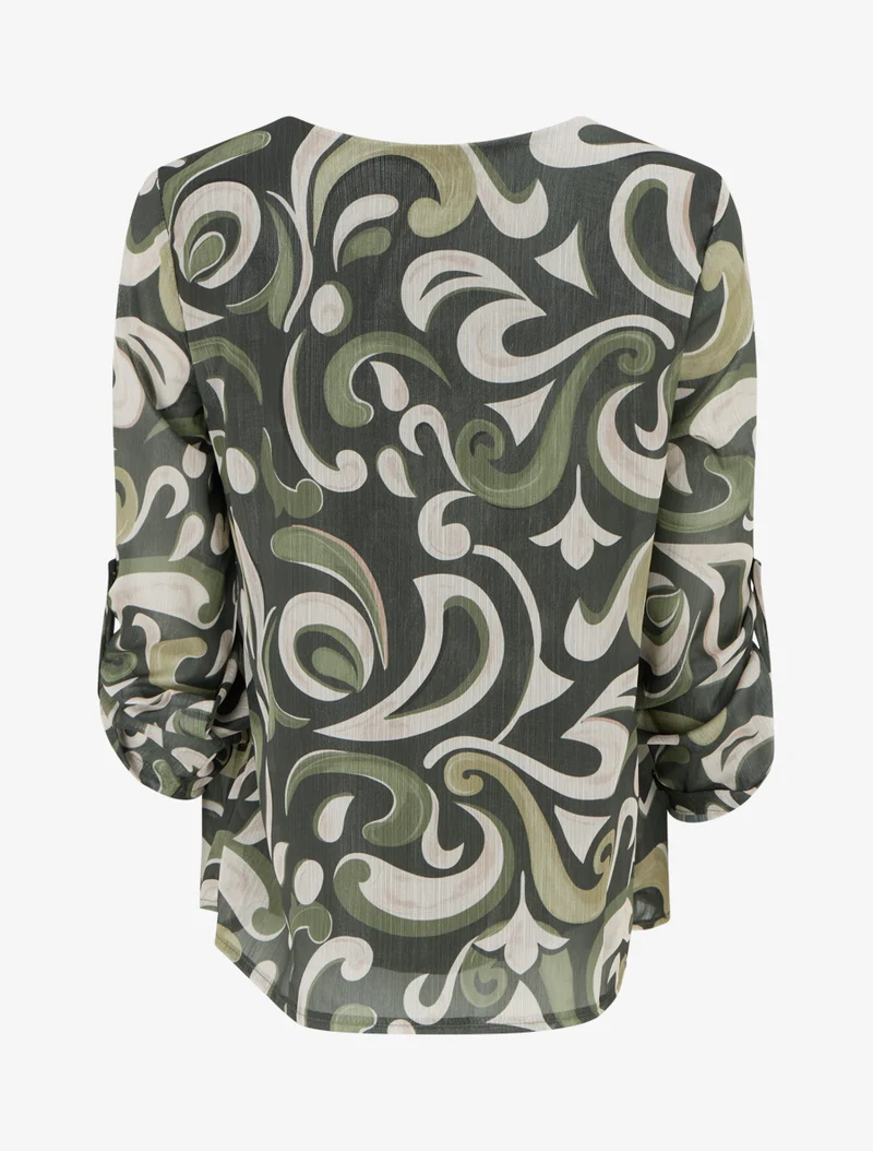Top droit irisé à imprimé arabesque - Kaki