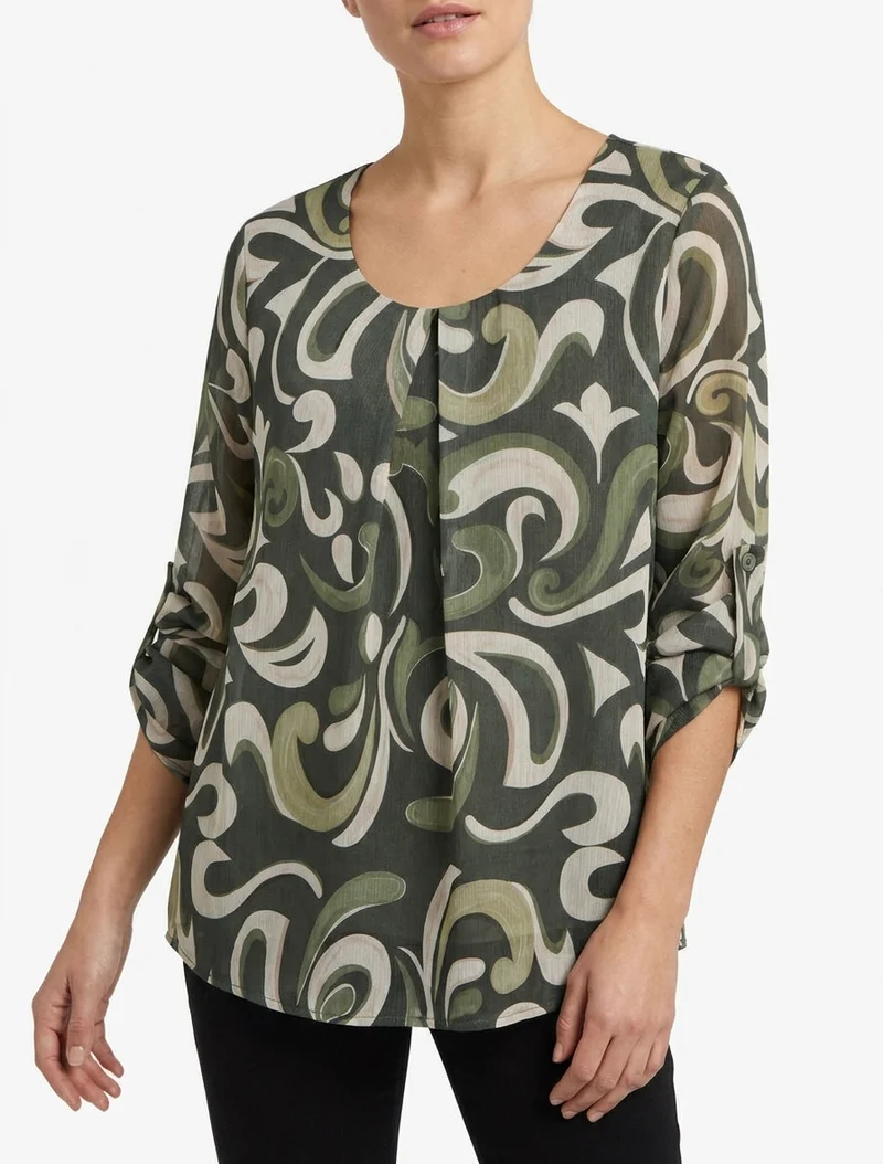 Top droit irisé à imprimé arabesque - Kaki