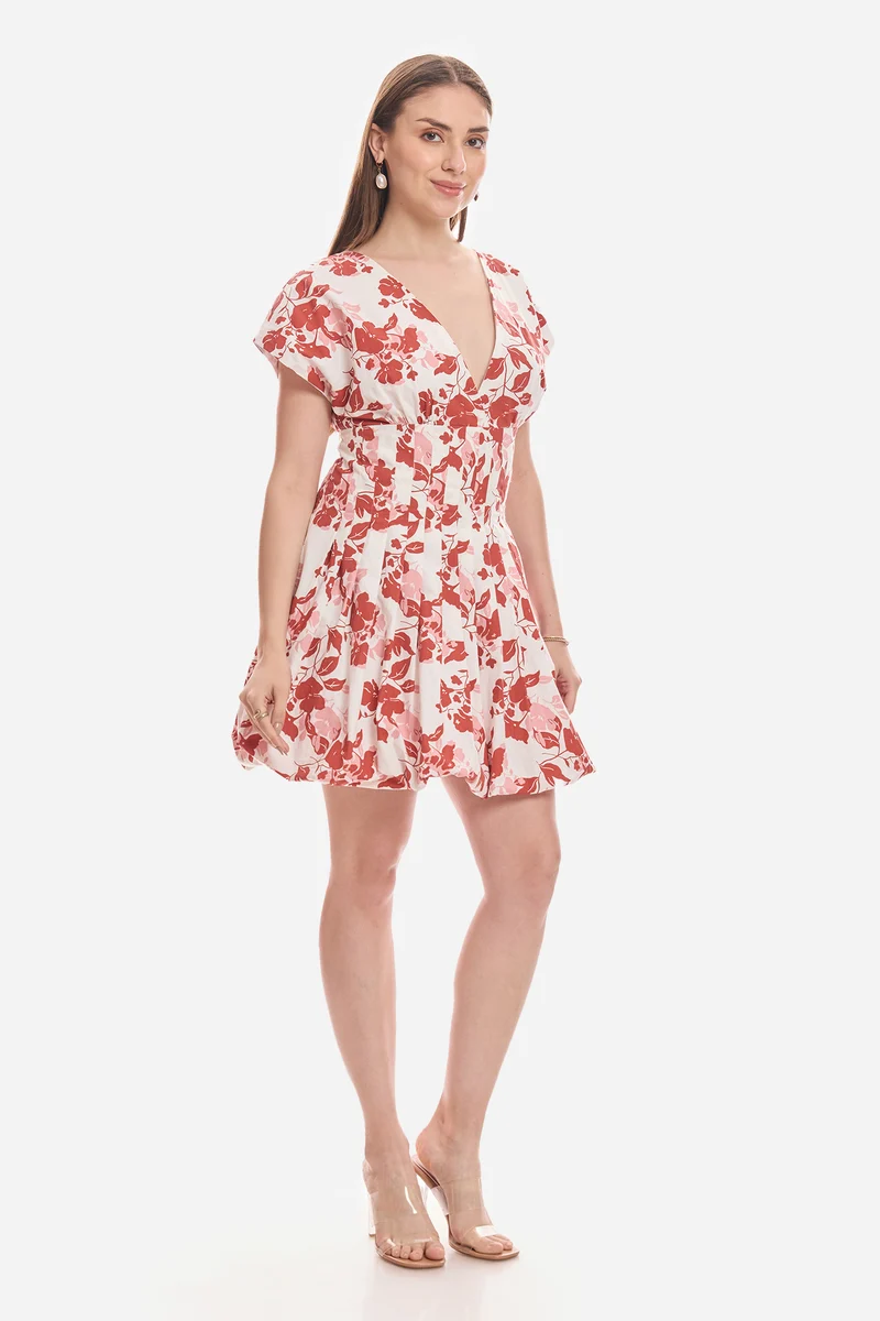 Noura|100% Cotton Pleated Bubble Hem Dress