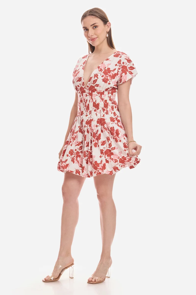 Noura|100% Cotton Pleated Bubble Hem Dress