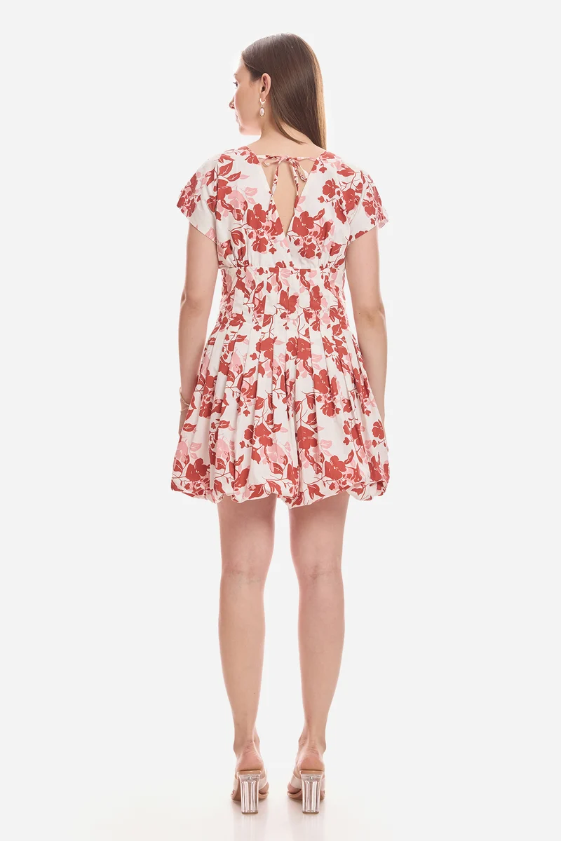 Noura|100% Cotton Pleated Bubble Hem Dress