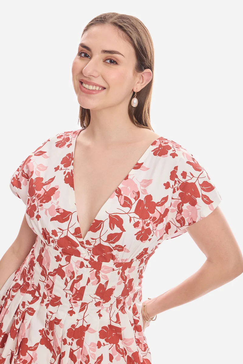 Noura|100% Cotton Pleated Bubble Hem Dress