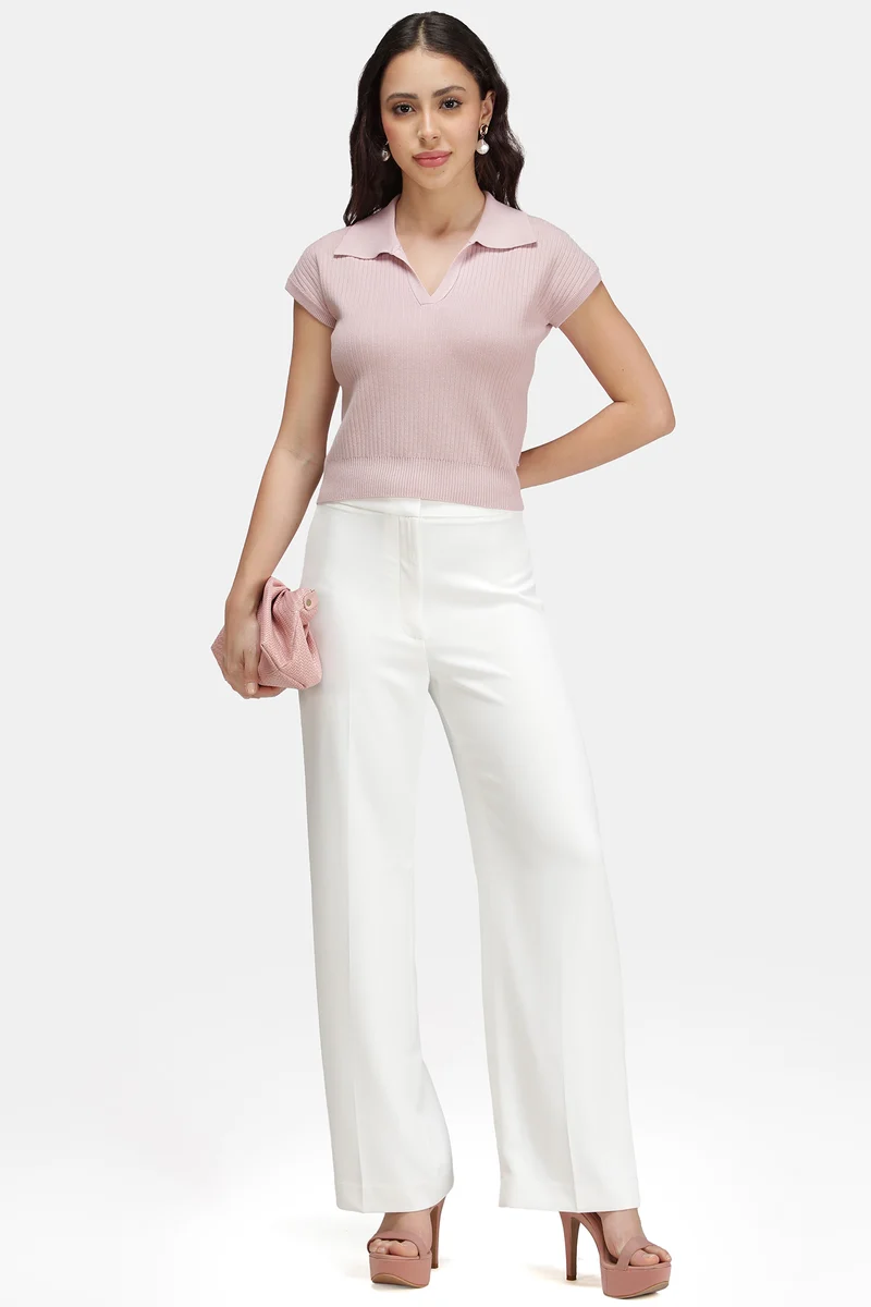 Mica|Viscose Ribbed Knit Crop Polo Vest