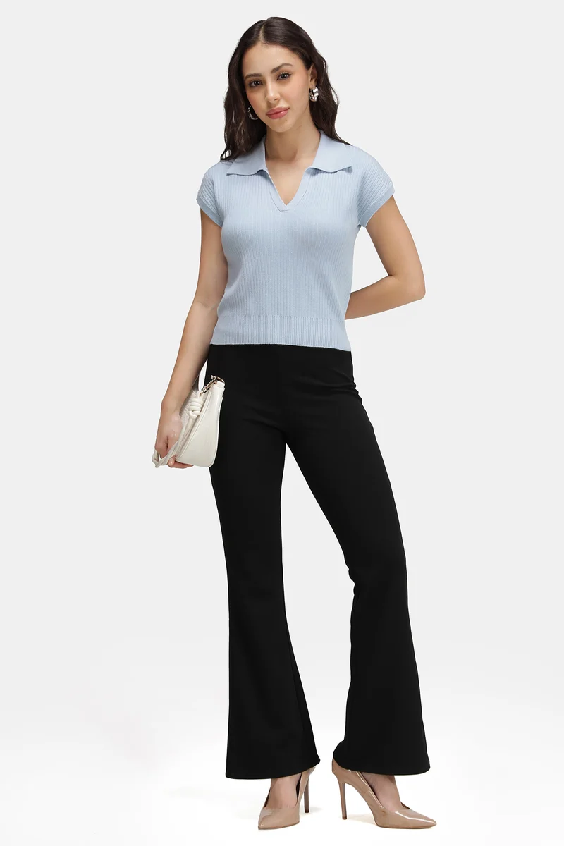 Damon|Viscose Ribbed Knit Crop Polo Vest