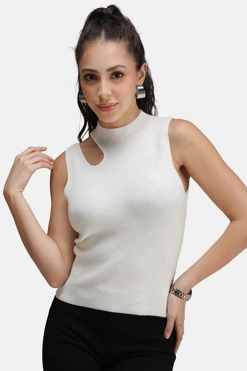 Alwin|Viscose Asymmetric Cut-Out Flat Knit Tank